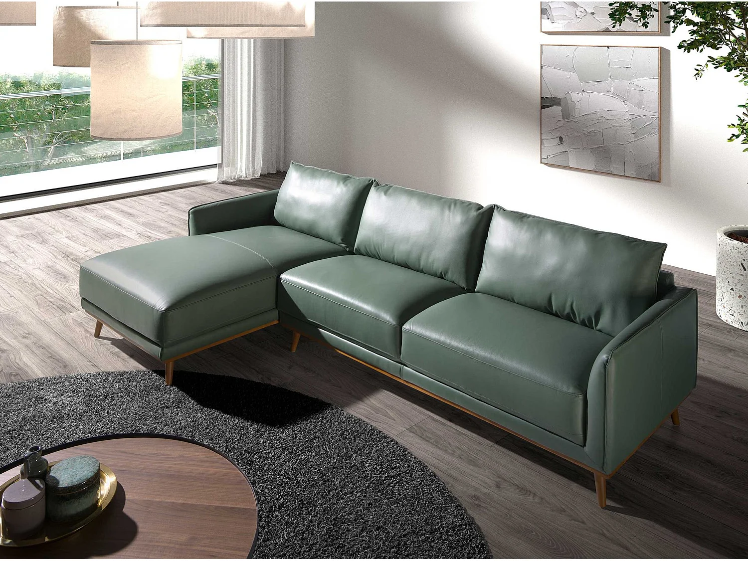 Linkes Chaiselongue-Sofa aus grünem Leder 6200 ANGEL CERDA