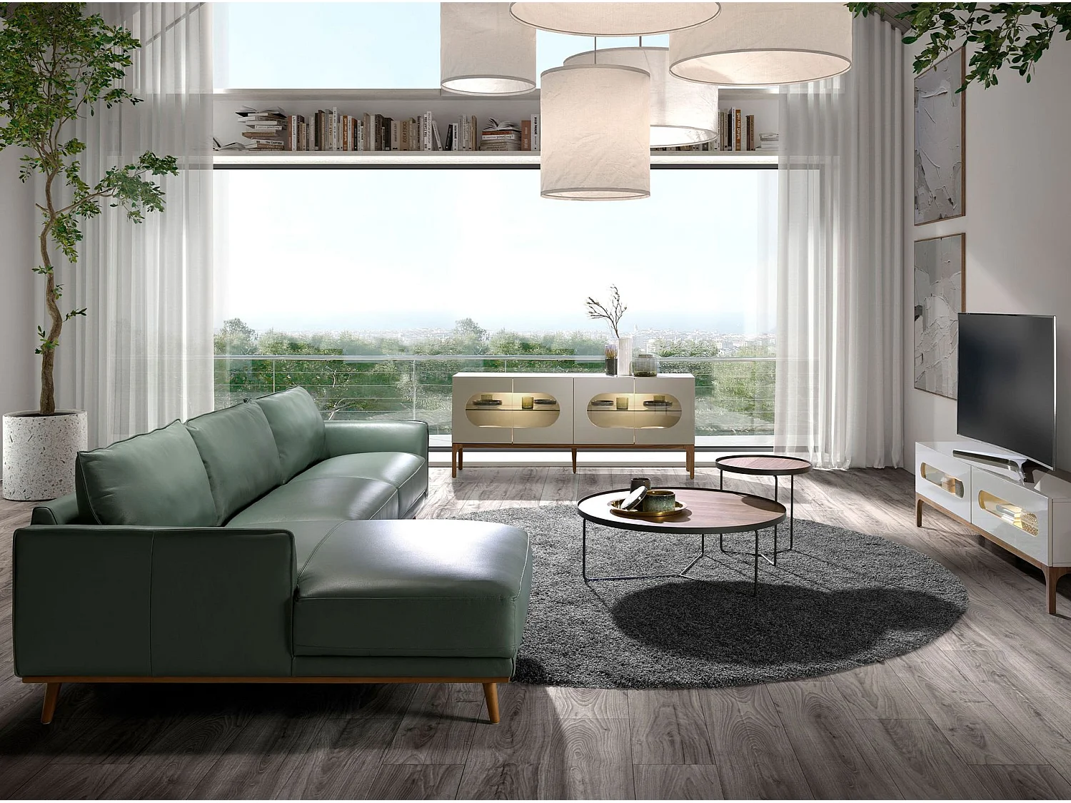 Linkes Chaiselongue-Sofa aus grünem Leder 6200 ANGEL CERDA