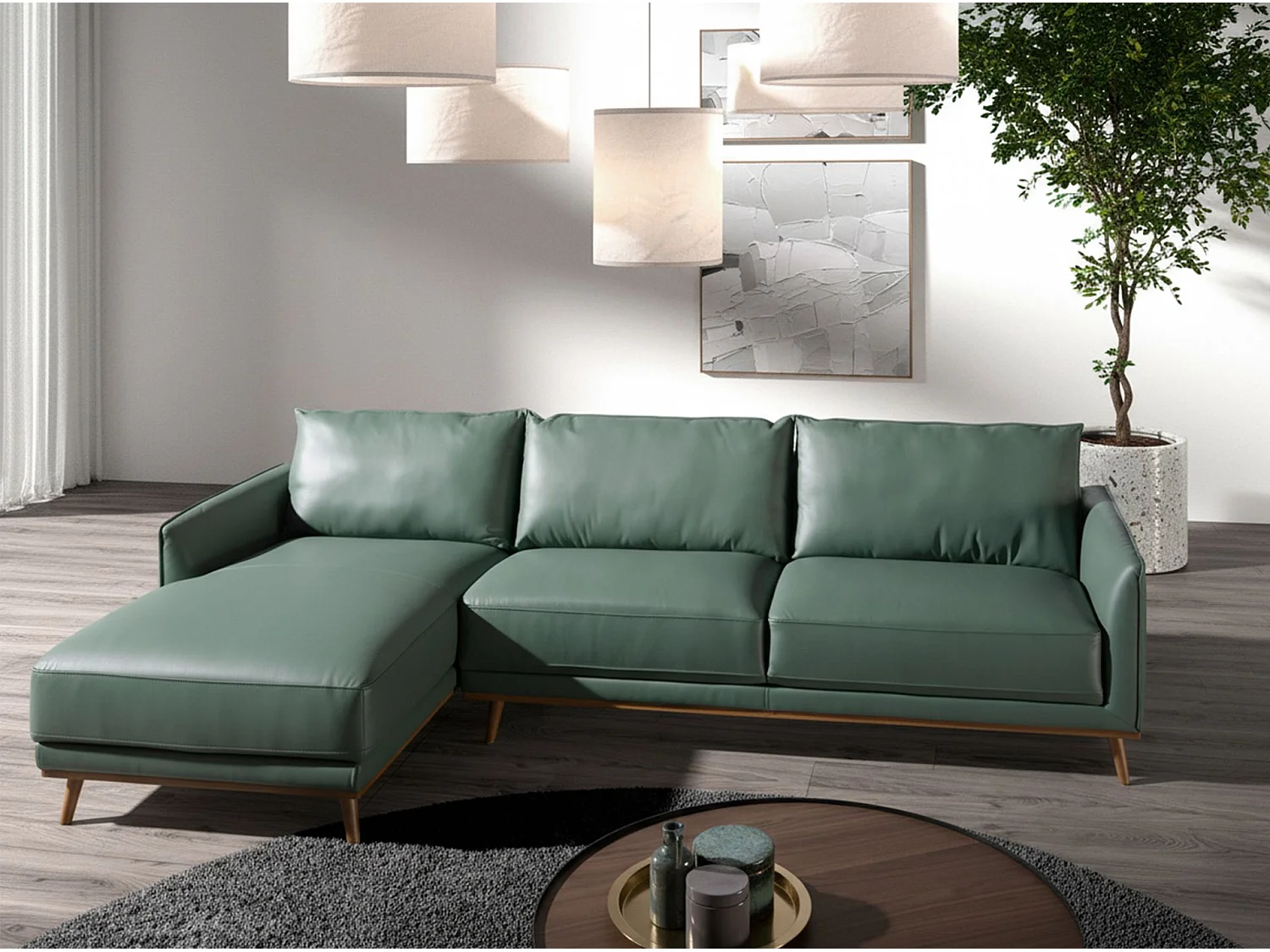 Linkes Chaiselongue-Sofa aus grünem Leder 6200 ANGEL CERDA