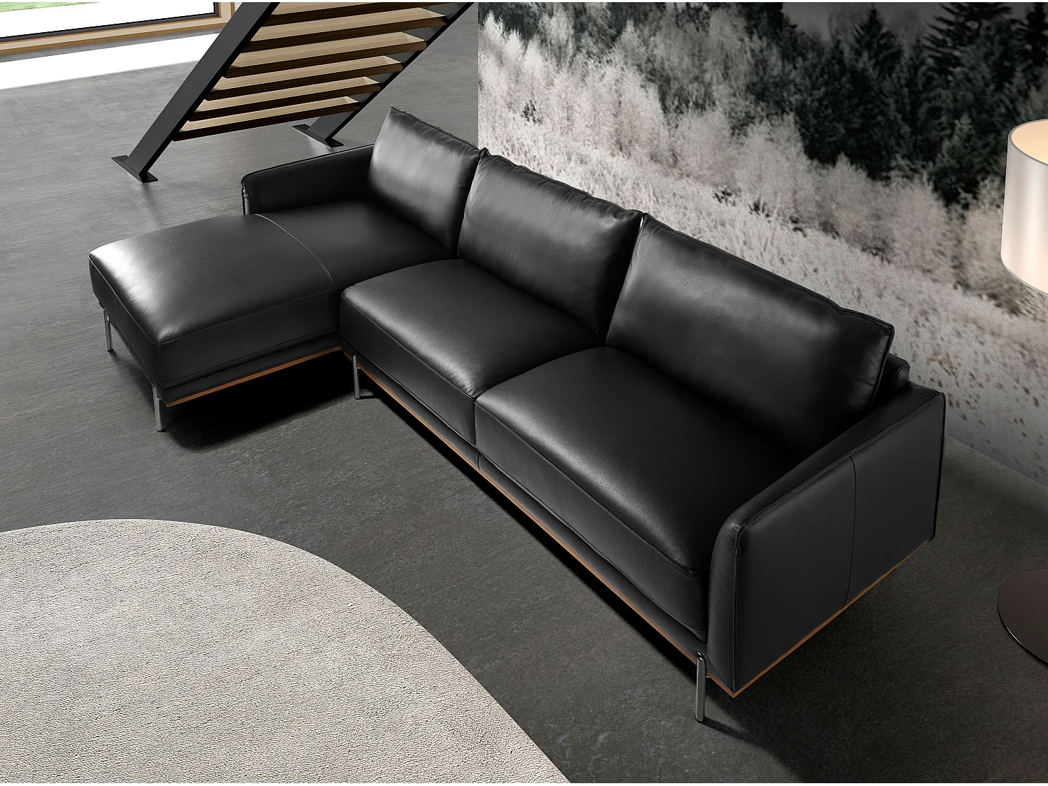 Lewy szezlong sofa czarna skóra