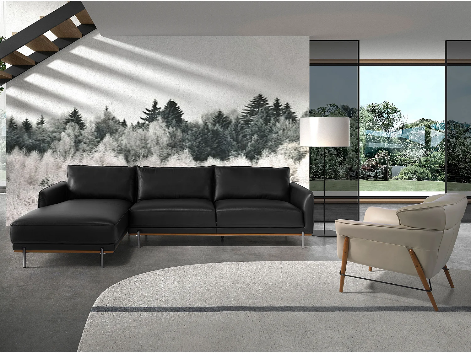 Lewy szezlong sofa czarna skóra