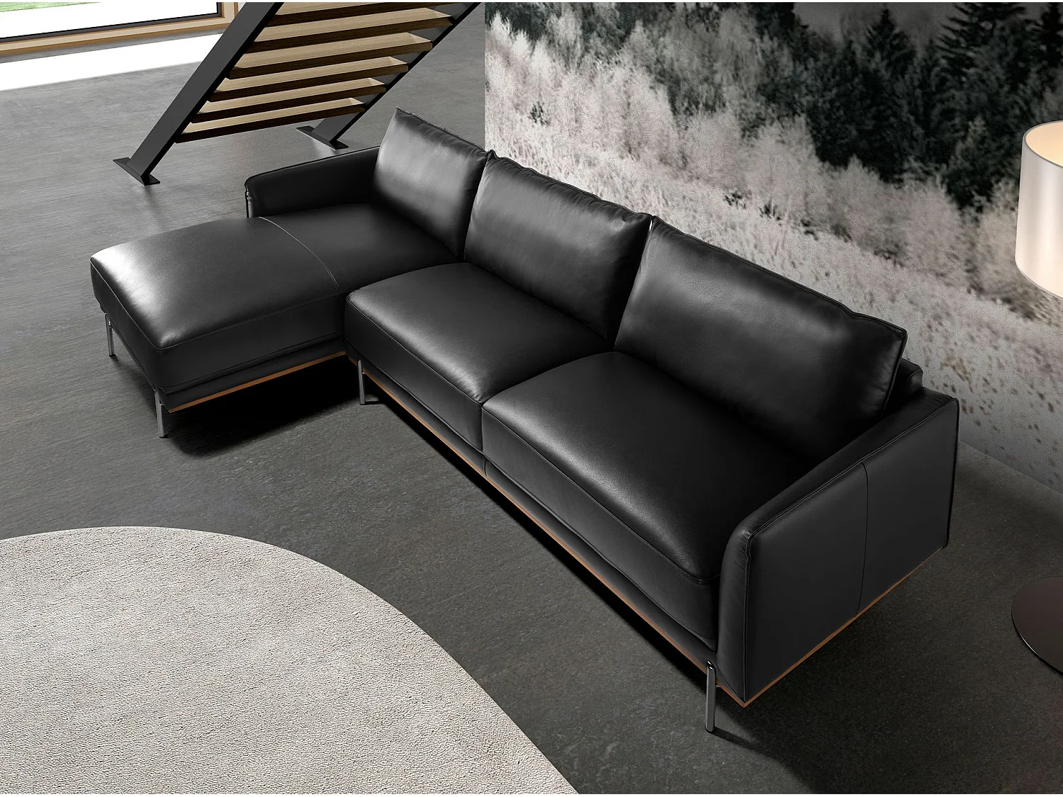 Lewy szezlong sofa czarna skóra 6198 ANGEL CERDA