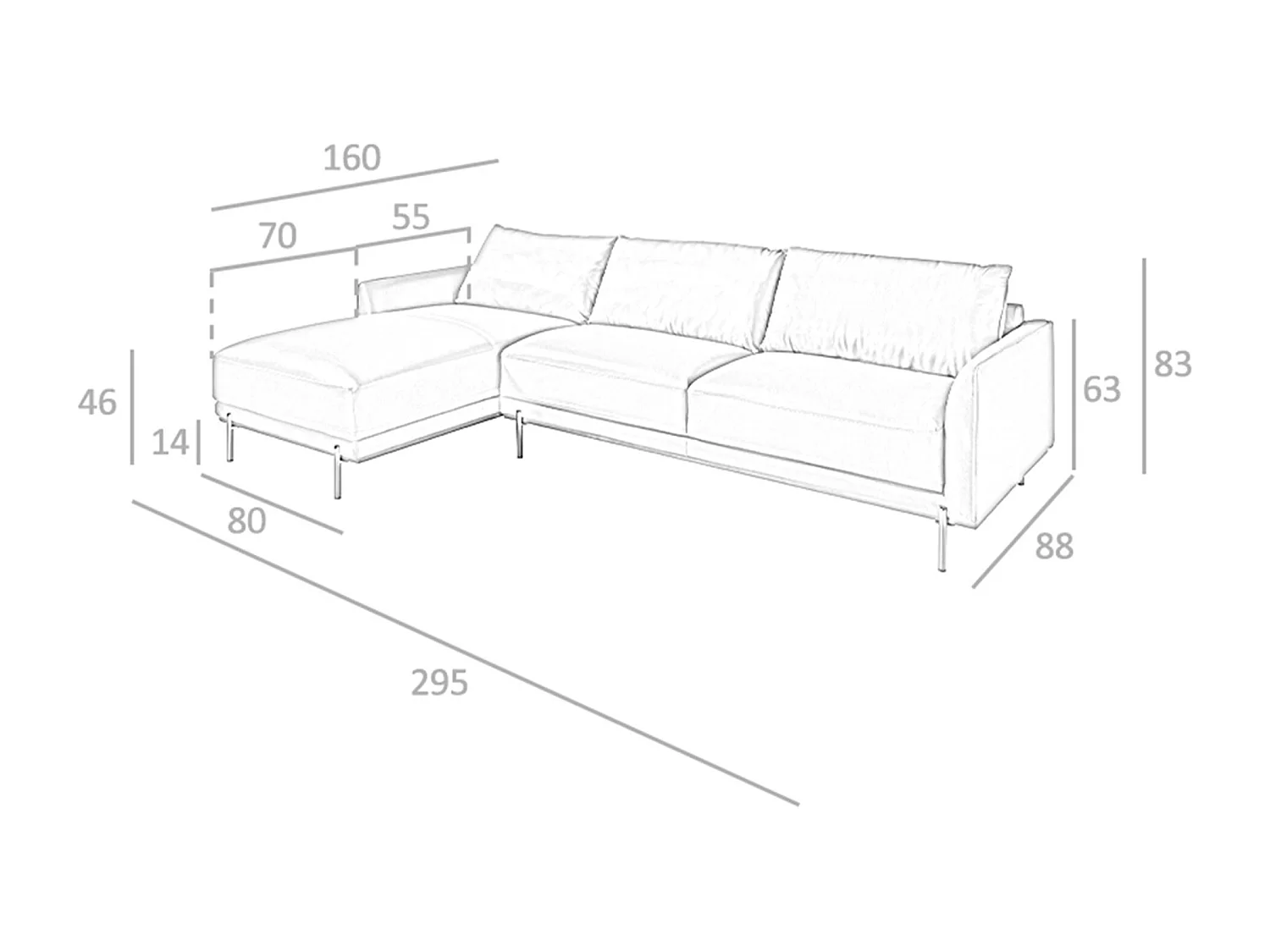 Lewy szezlong sofa czarna skóra 6198 ANGEL CERDA
