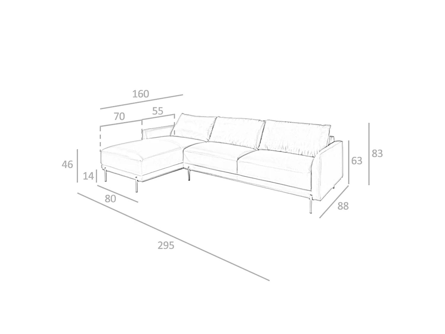 Sofá chaise longue izquierda piel negro 6198 ANGEL CERDA