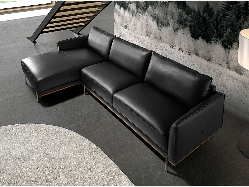 Canapé d'angle gauche en cuir noir 6198 ANGEL CERDA