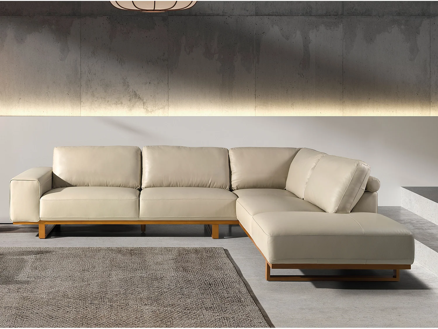 Canapé d'angle droit en cuir sable 6203 ANGEL CERDA