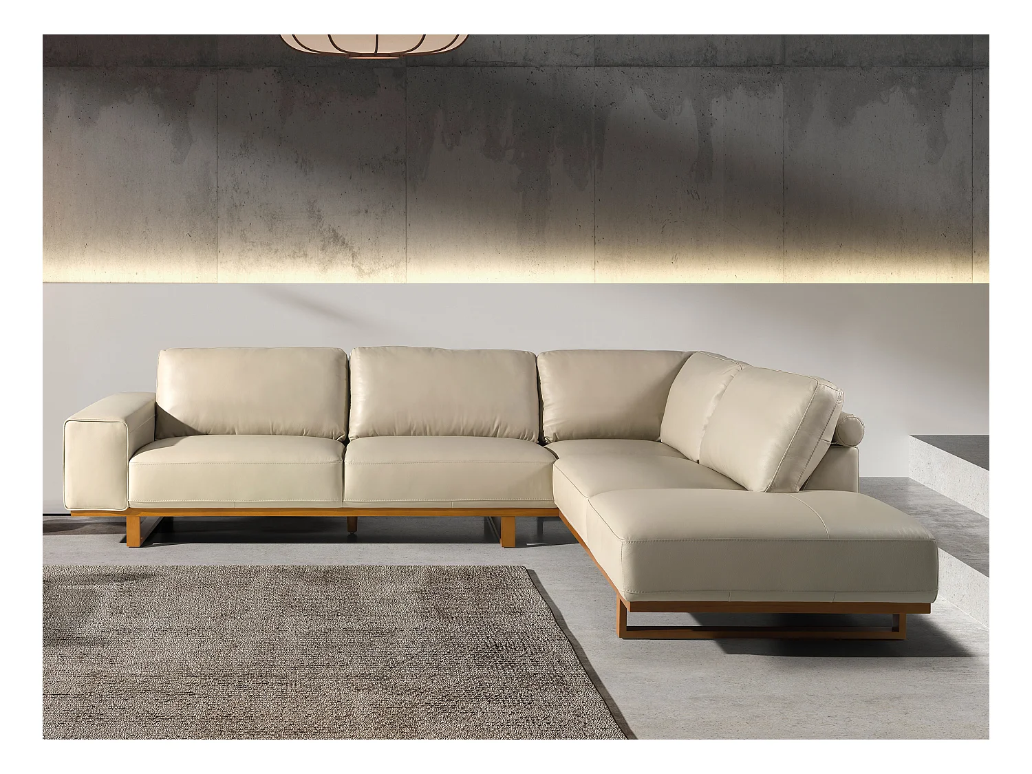 Canapé d'angle droit en cuir sable 6203 ANGEL CERDA