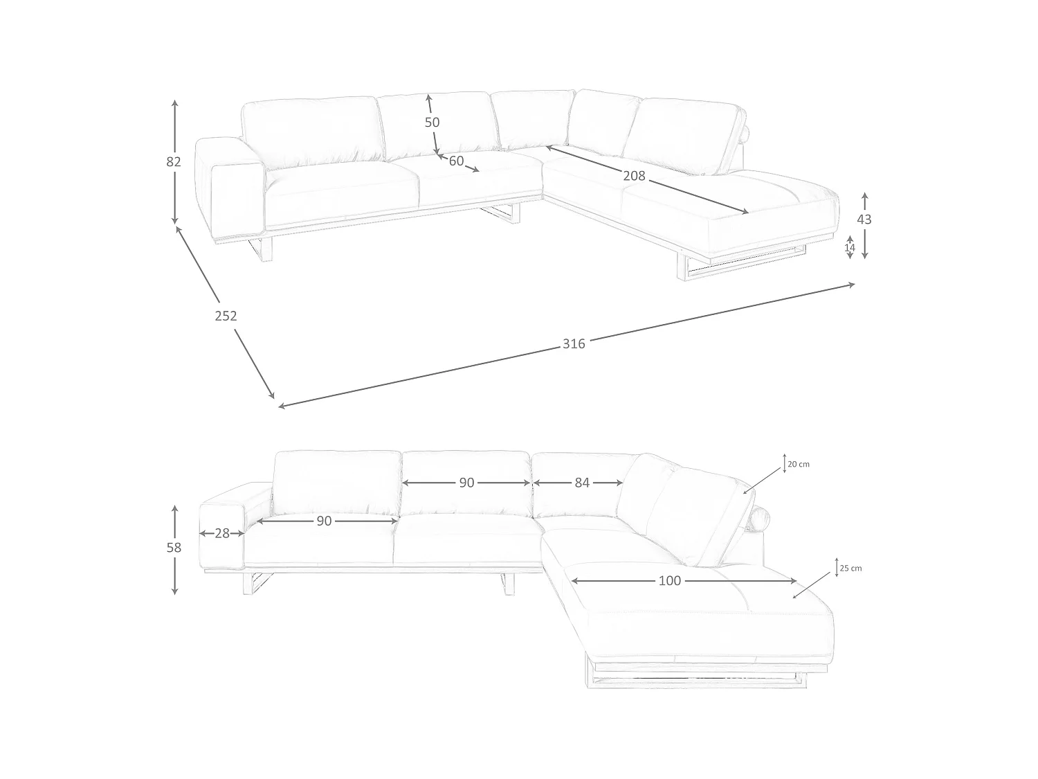 Canapé d'angle droit en cuir sable 6203 ANGEL CERDA
