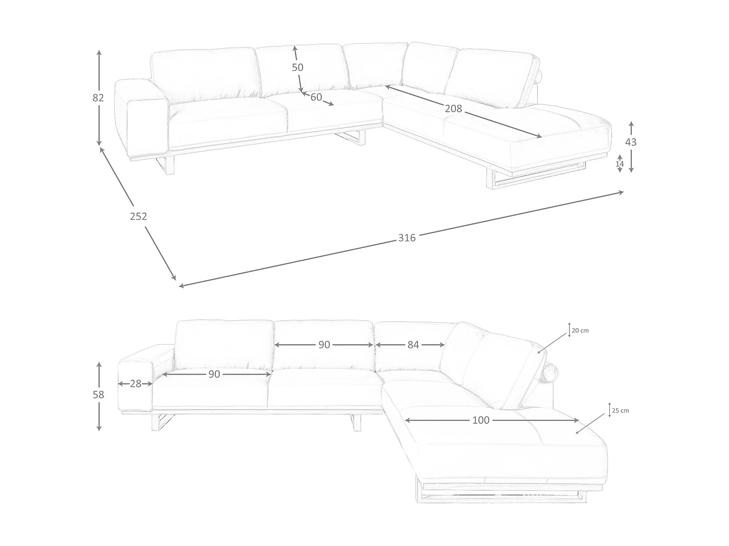 Canapé d'angle droit en cuir sable 6203 ANGEL CERDA