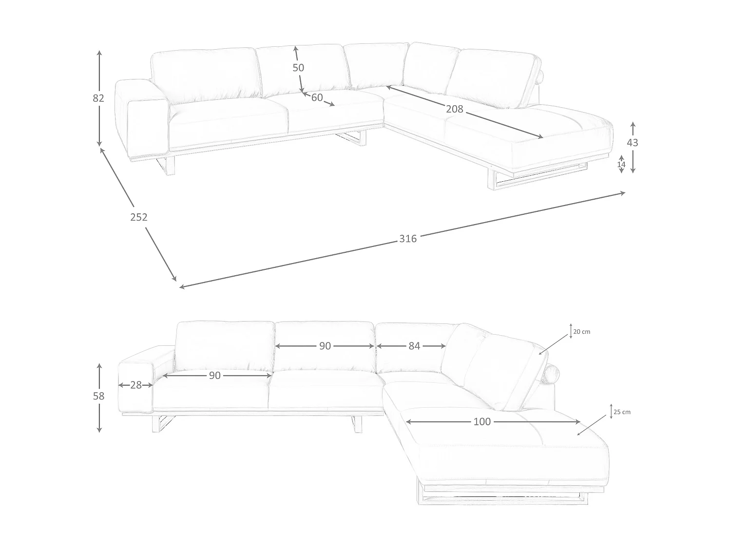 Canapé d'angle droit en cuir sable 6203 ANGEL CERDA