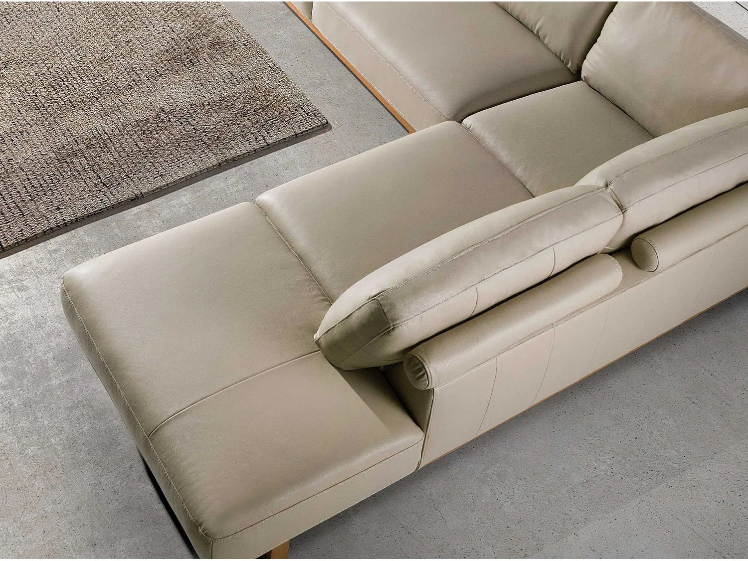 Canapé d'angle 5 places en cuir beige ANGEL