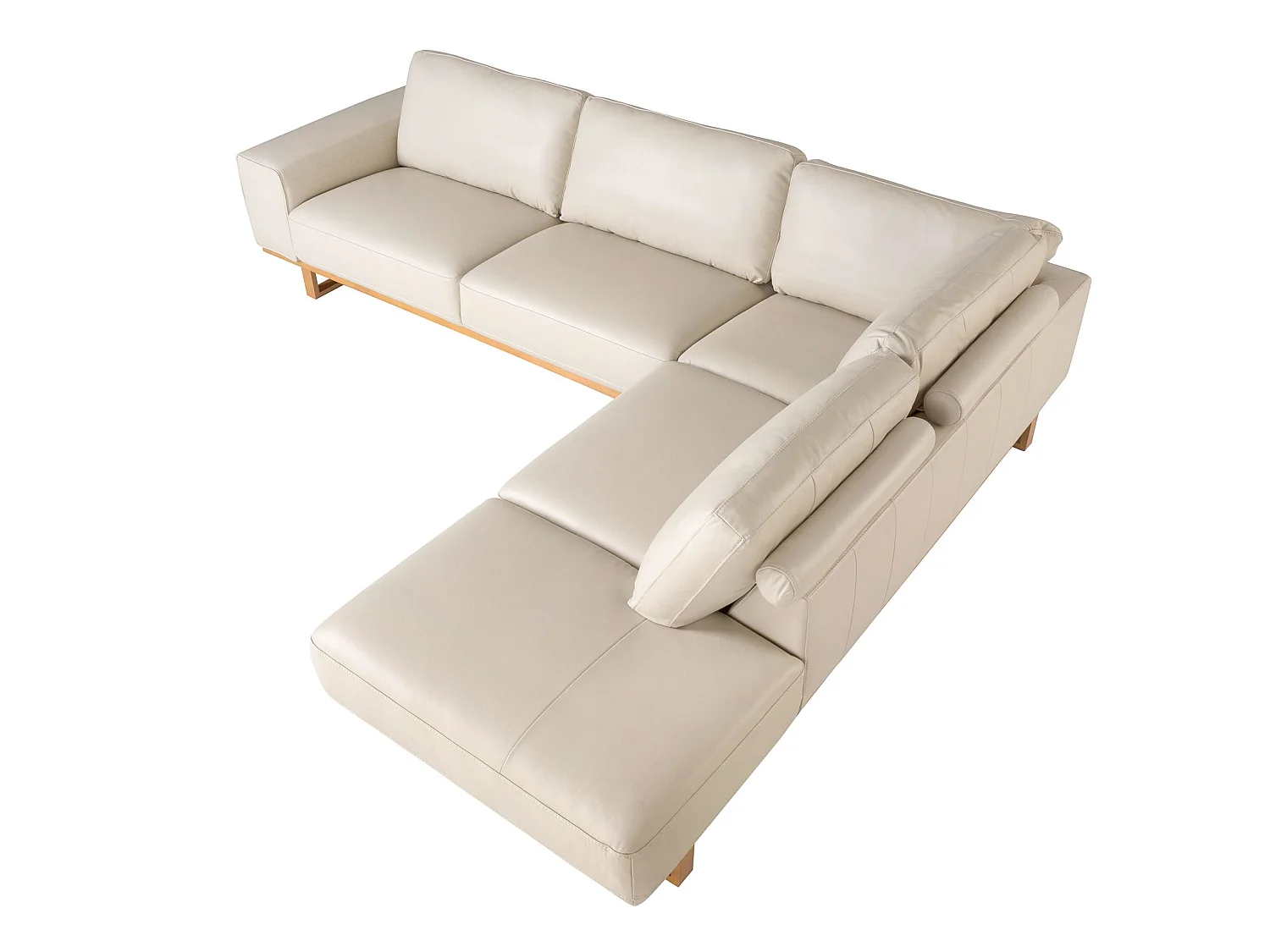 Canapé d'angle 5 places en cuir beige ANGEL