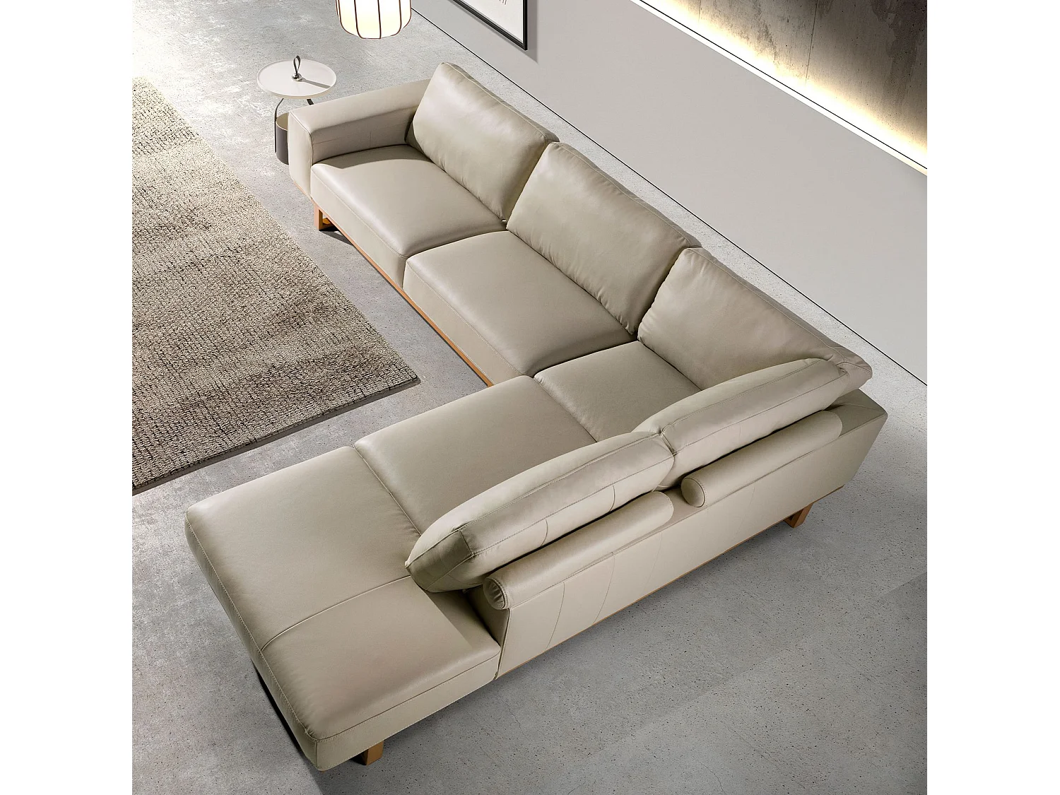 Canapé d'angle 5 places en cuir beige ANGEL