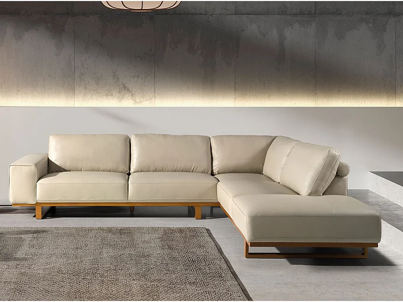 Canapé d'angle droit en cuir sable 6203 ANGEL CERDA