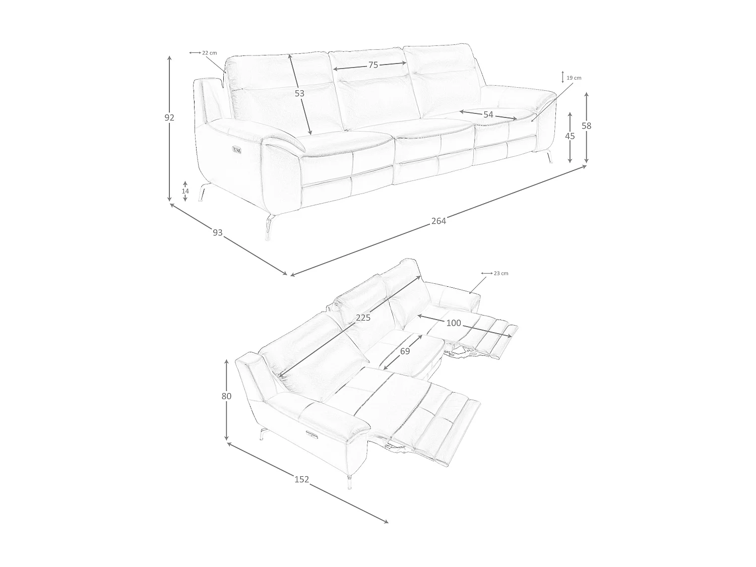 3 zits lederen relax bank zwart 6194 ANGEL CERDA