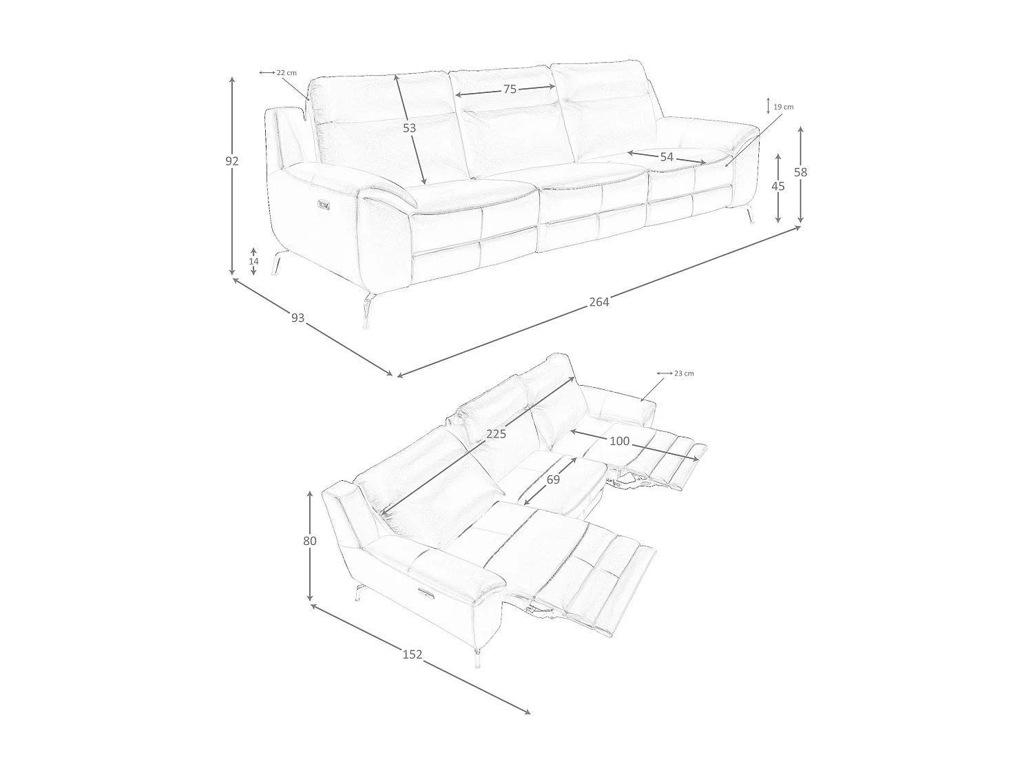 Canapé relax 3 places en cuir noir 6194 ANGEL CERDA