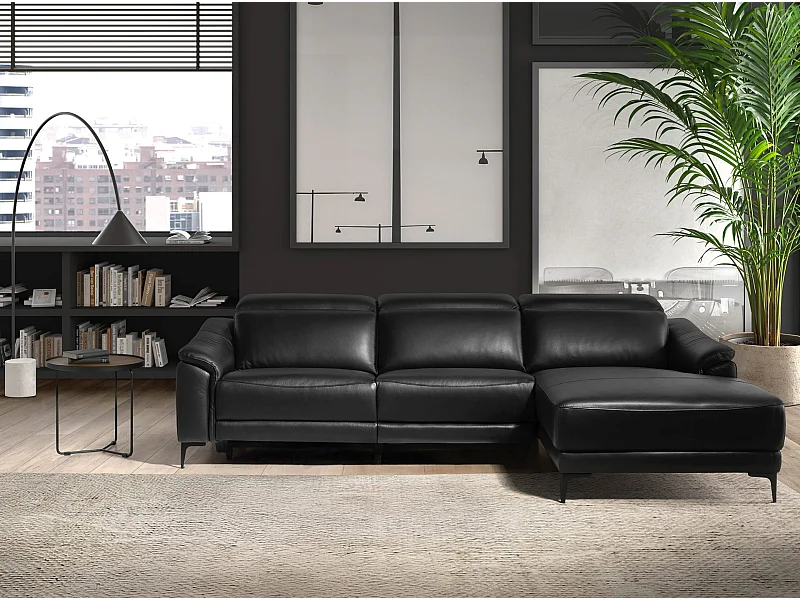 Canapé d'angle relax droite en cuir noir 6205 ANGEL CERDA