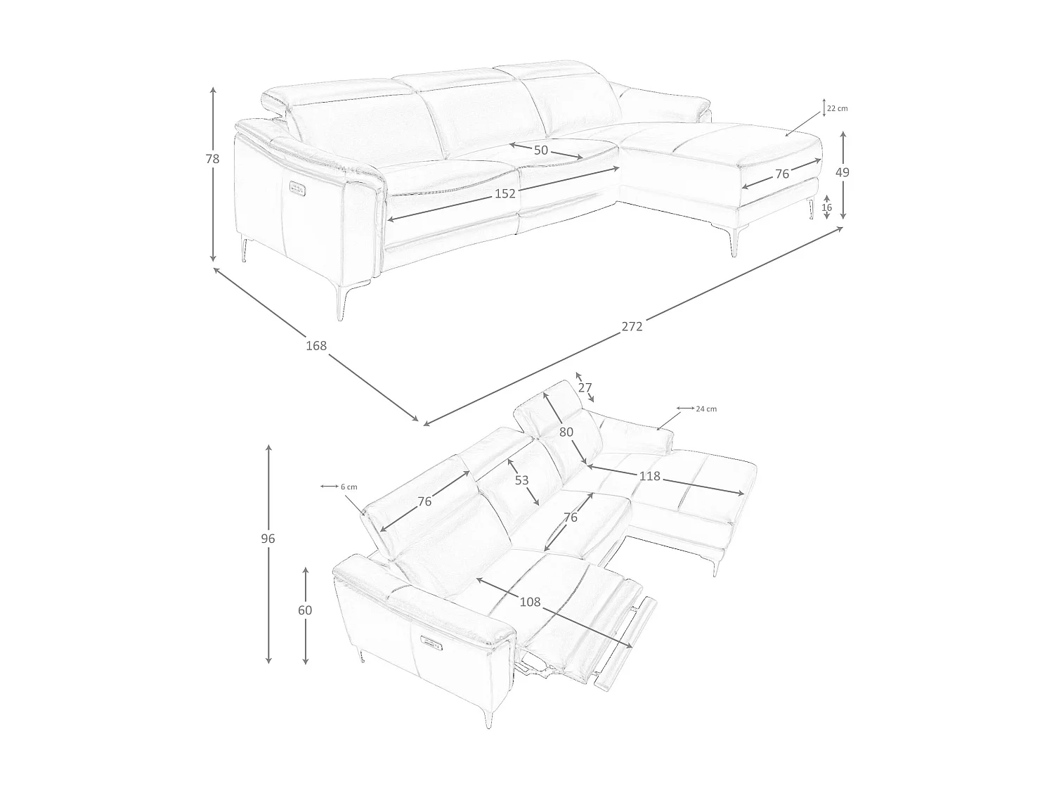 Sofá chaise longue direito em couro preto 6205 ANGEL CERDA