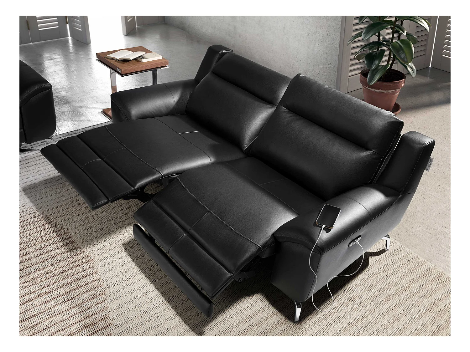 Divano relax a 2 posti in pelle nera 6193 ANGEL CERDA