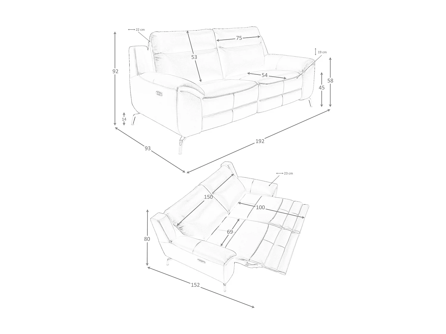 Canapé relax 2 places en cuir noir 6193 ANGEL CERDA