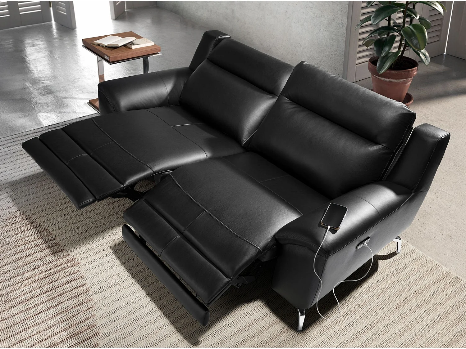 Canapé relax 2 places en cuir noir ANGEL