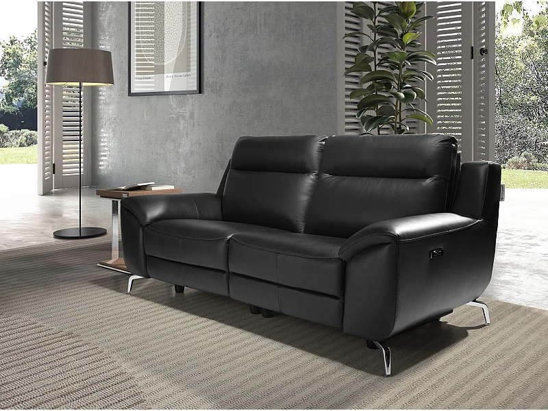 2-osobowa sofa relaksacyjna z czarnej skóry 6193 ANGEL CERDA