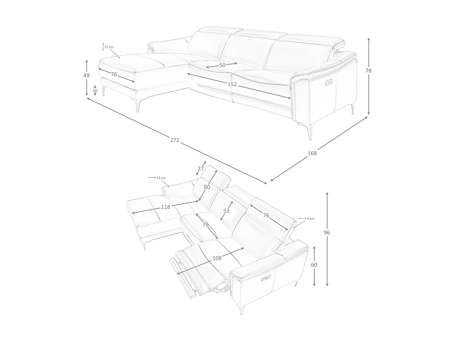 Linkes Chaiselongue-Relaxsofa aus schwarzem Leder 6206 ANGEL CERDA
