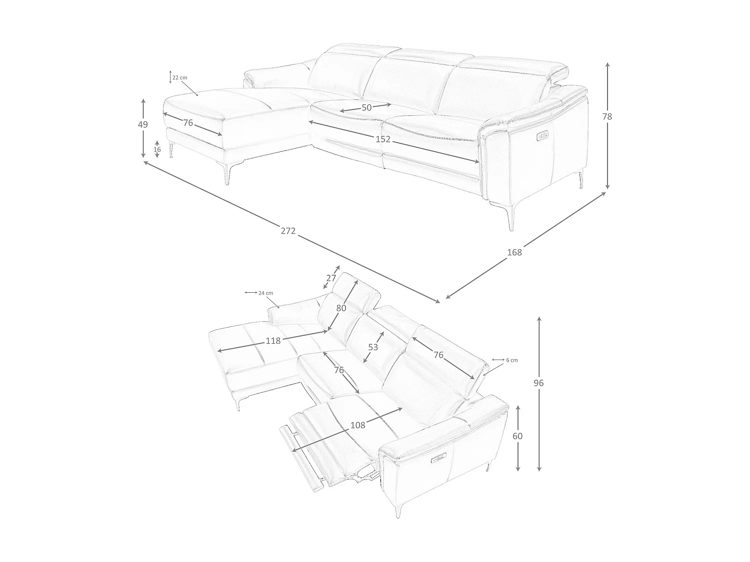 Linkes Chaiselongue-Relaxsofa aus schwarzem Leder 6206 ANGEL CERDA