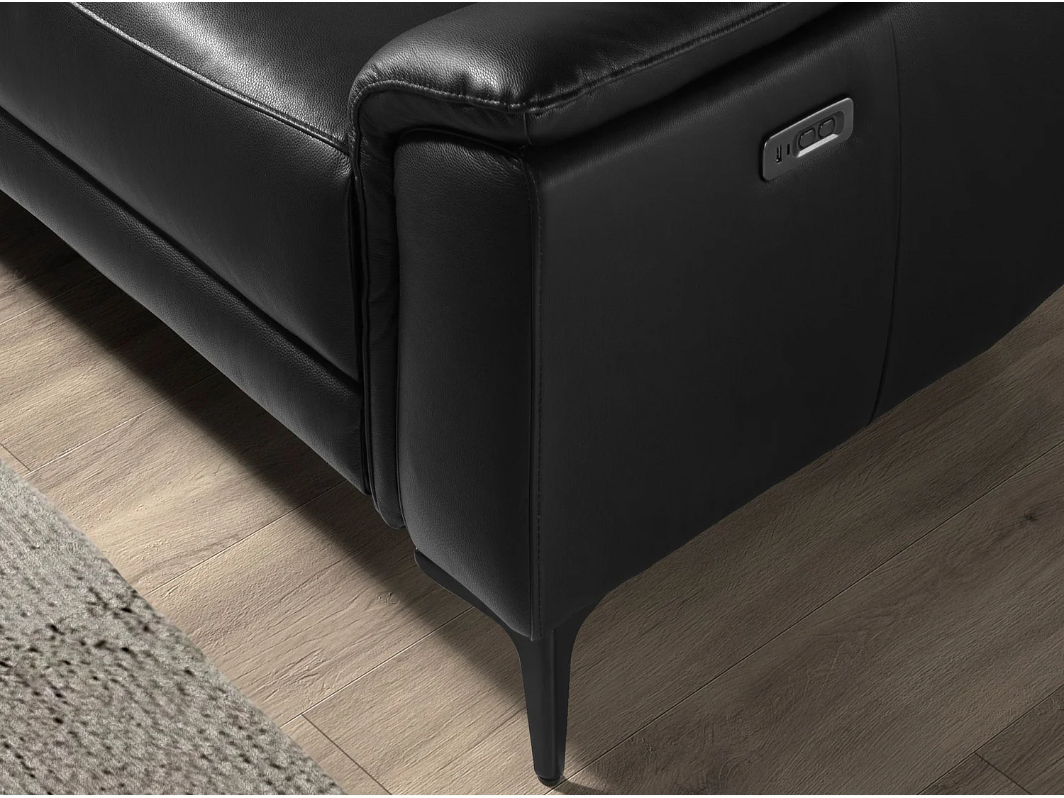 Divano relax con chaise longue sinistra in pelle nera 6206 ANGEL CERDA