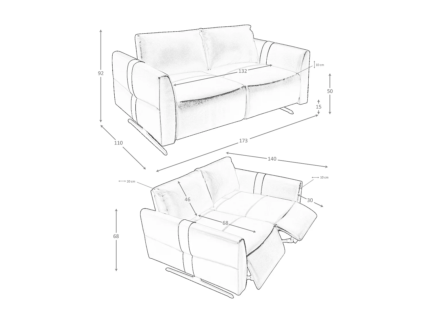 Canapé 2 places en cuir bleu 6195 ANGEL CERDA