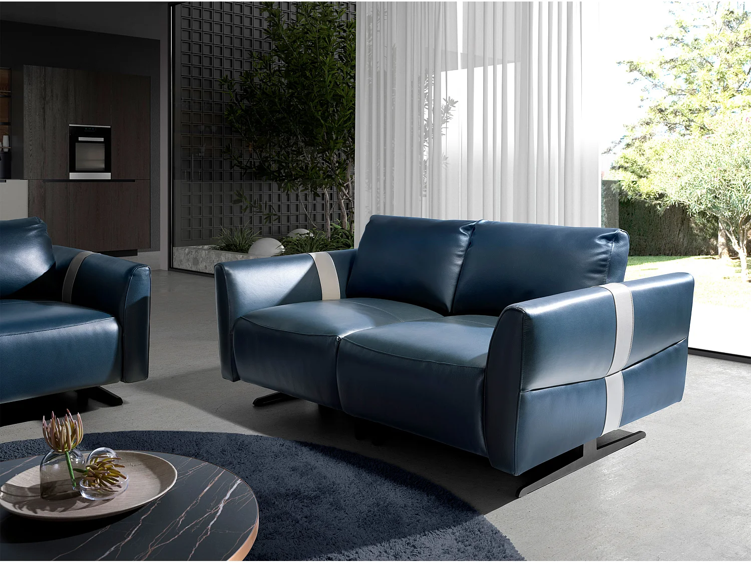 2 zitsbank blauw leer 6195 ANGEL CERDA