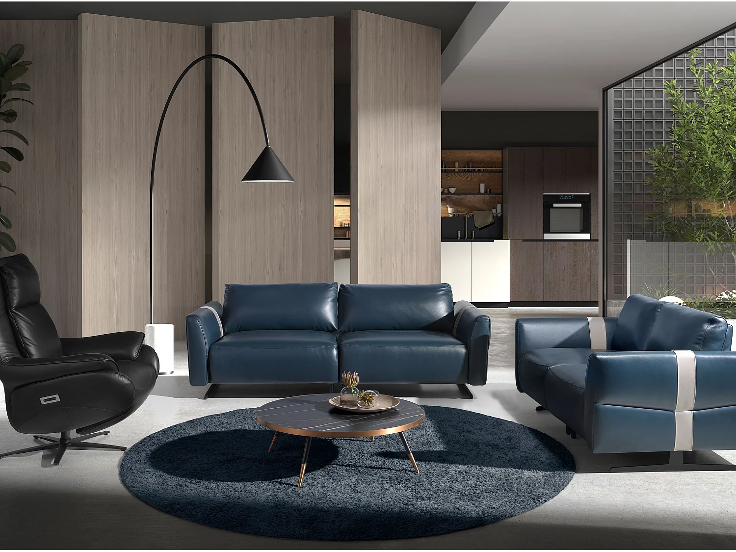 2 zitsbank blauw leer 6195 ANGEL CERDA
