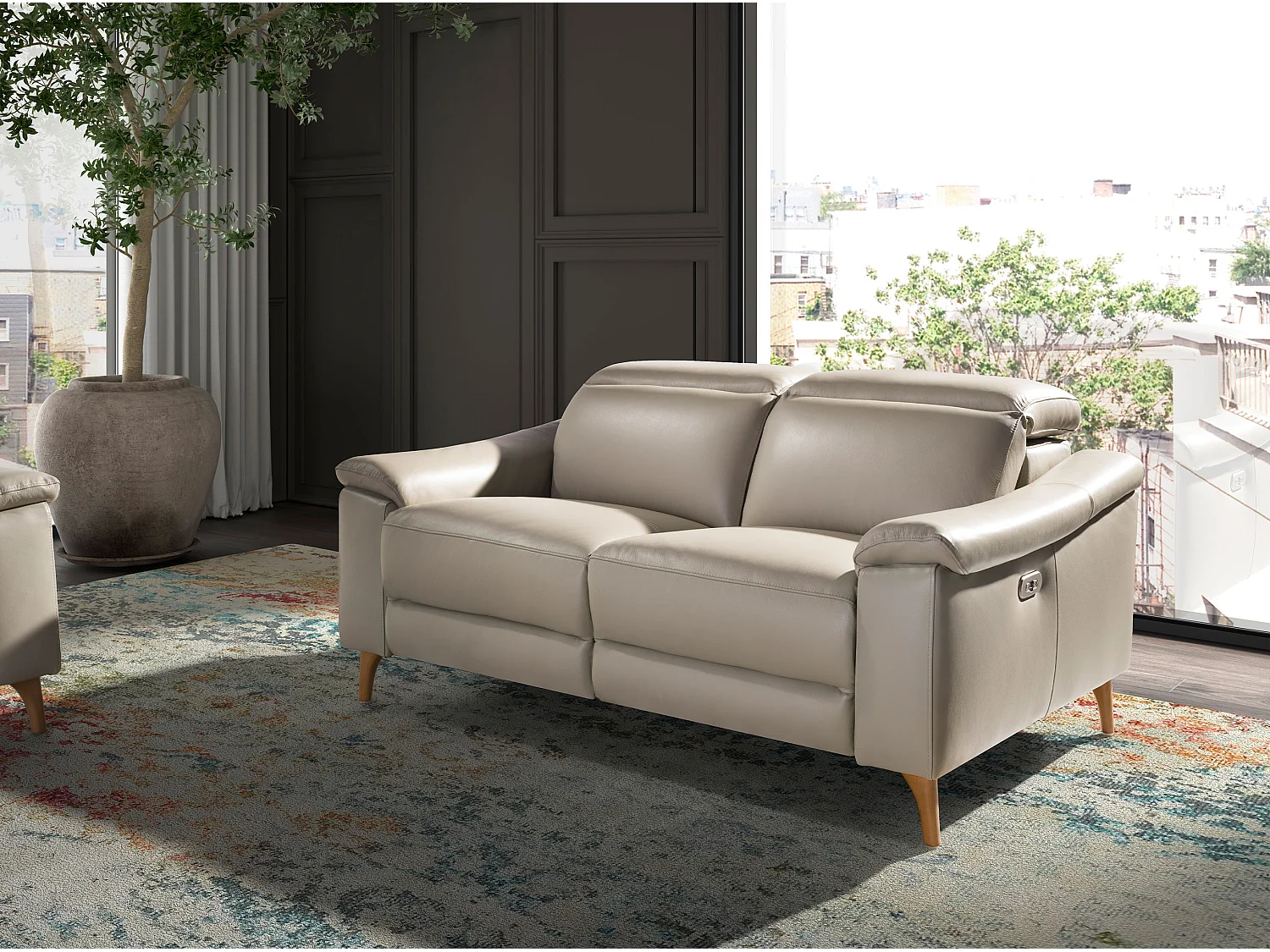 Canapé relax 2 places en cuir gris taupe 6189 ANGEL CERDA