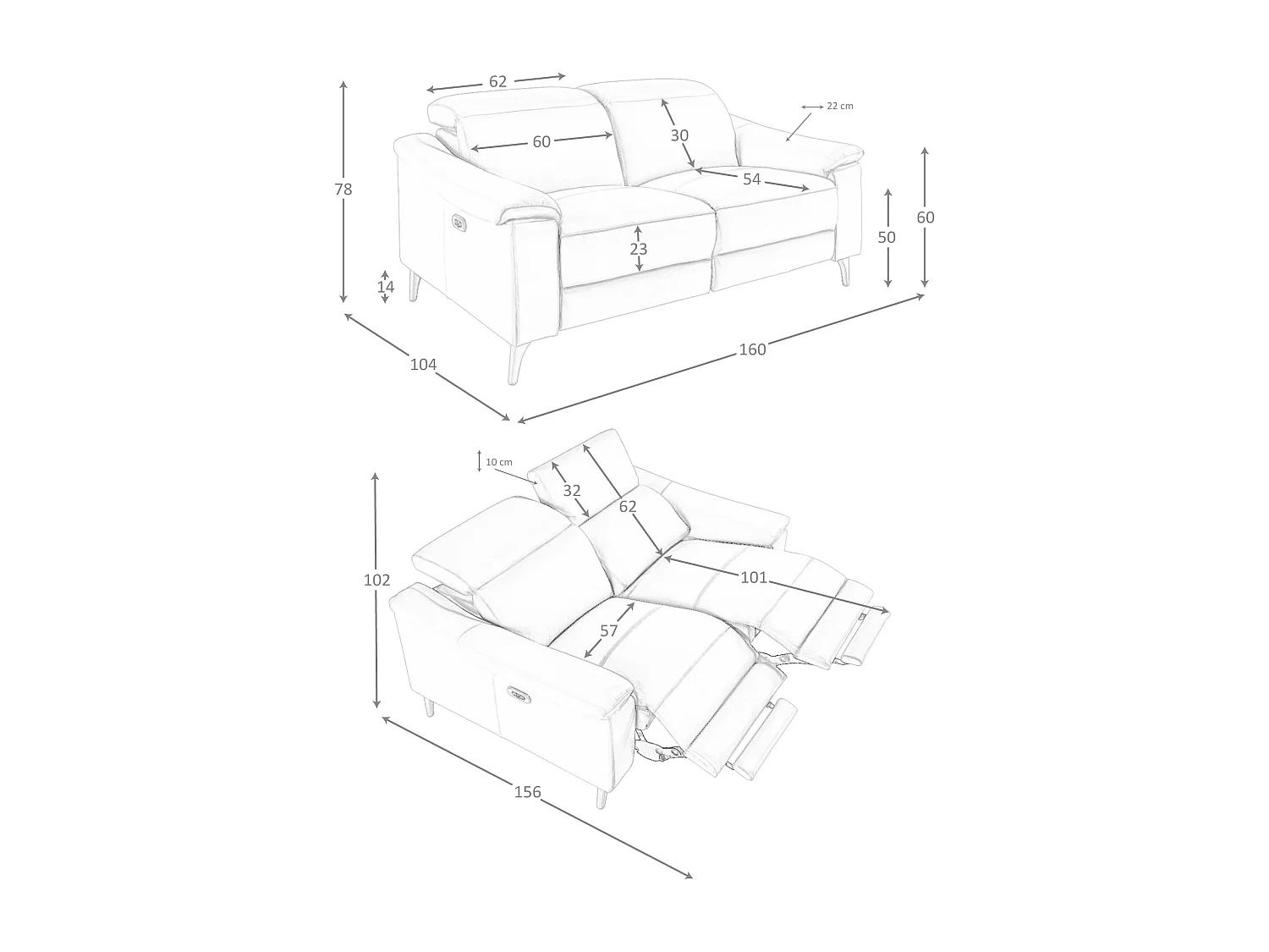 Canapé relax 2 places en cuir gris taupe 6189 ANGEL CERDA