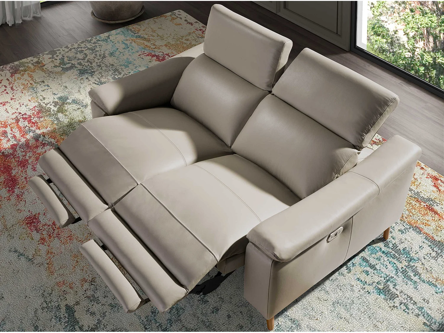 Canapé relax 2 places en cuir gris taupe 6189 ANGEL CERDA