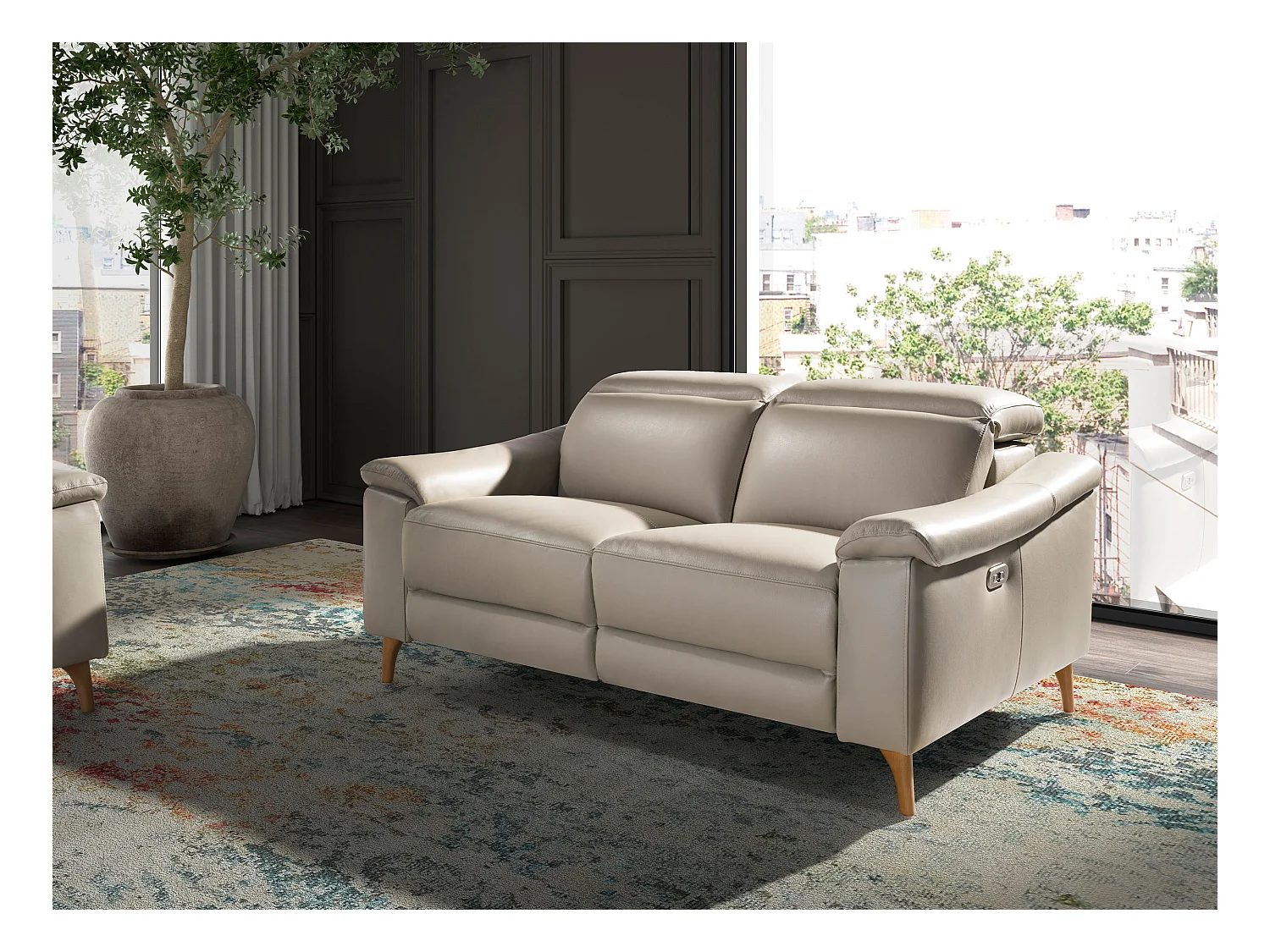 Divano relax a 2 posti in pelle grigio tortora   6189 ANGEL CERDA