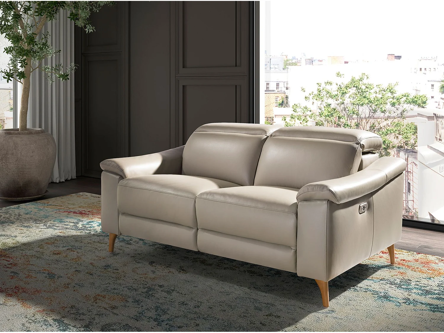 Canapé relax 2 places en cuir gris taupe 6189 ANGEL CERDA