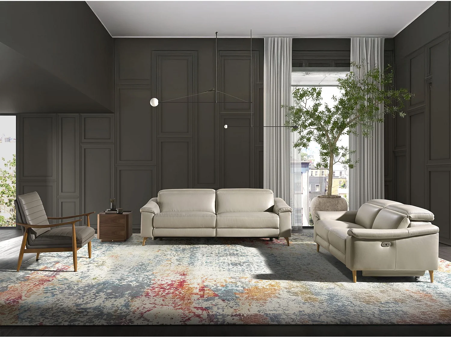 Canapé relax 2 places en cuir gris taupe 6189 ANGEL CERDA