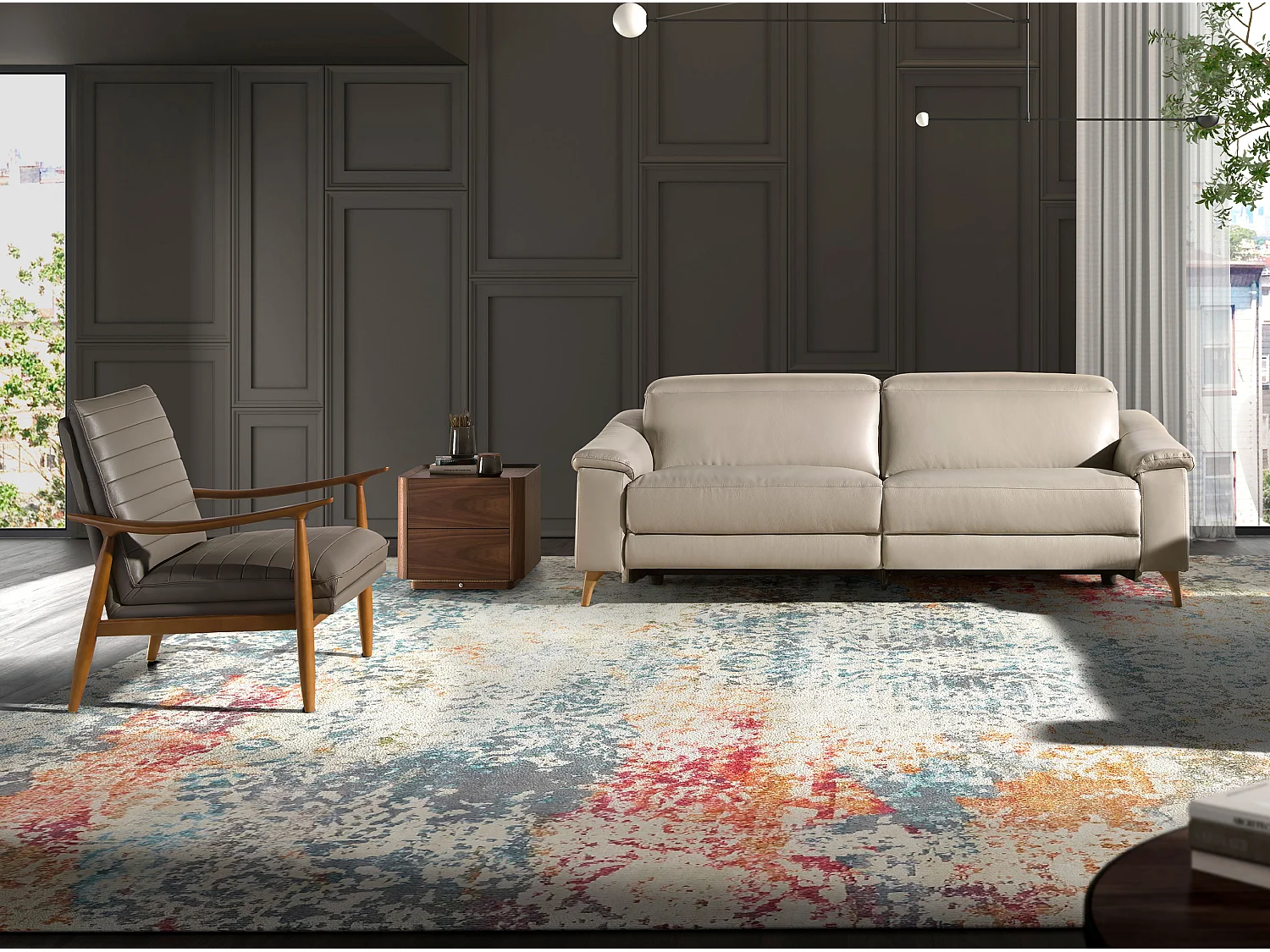 Canapé relax 2 places en cuir gris taupe 6189 ANGEL CERDA
