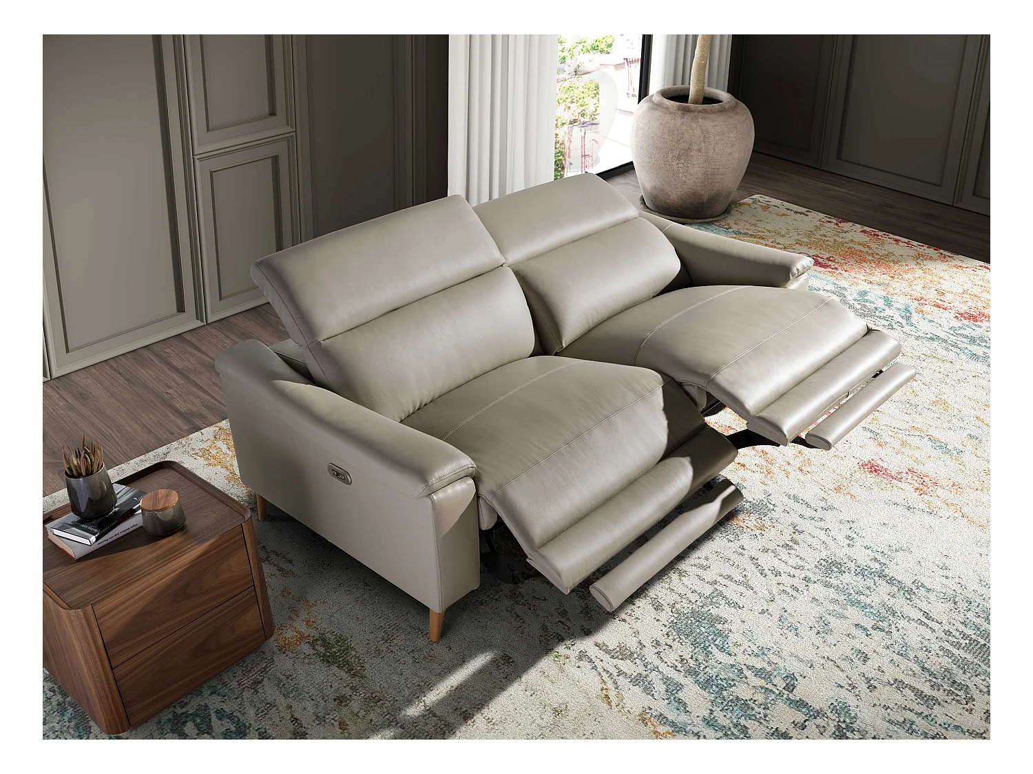 3-Sitzer-Relax-Sofa aus taupefarbenem Leder  6190 ANGEL CERDA