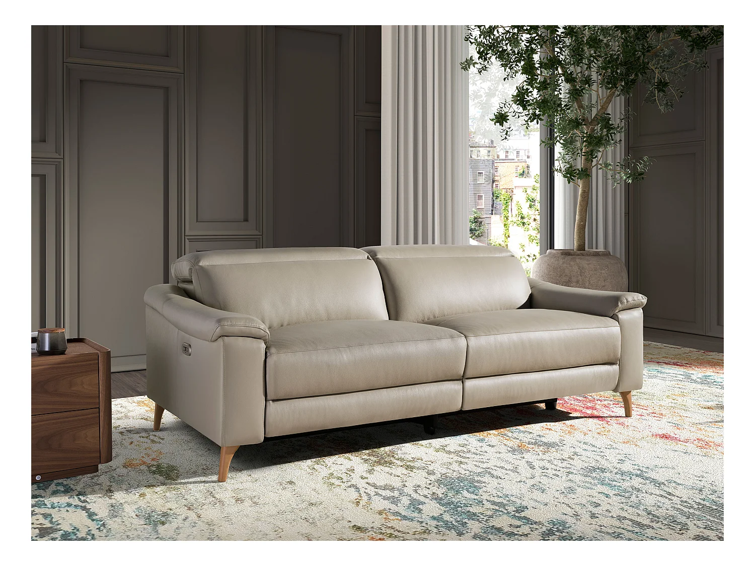 3-Sitzer-Relax-Sofa aus taupefarbenem Leder  6190 ANGEL CERDA
