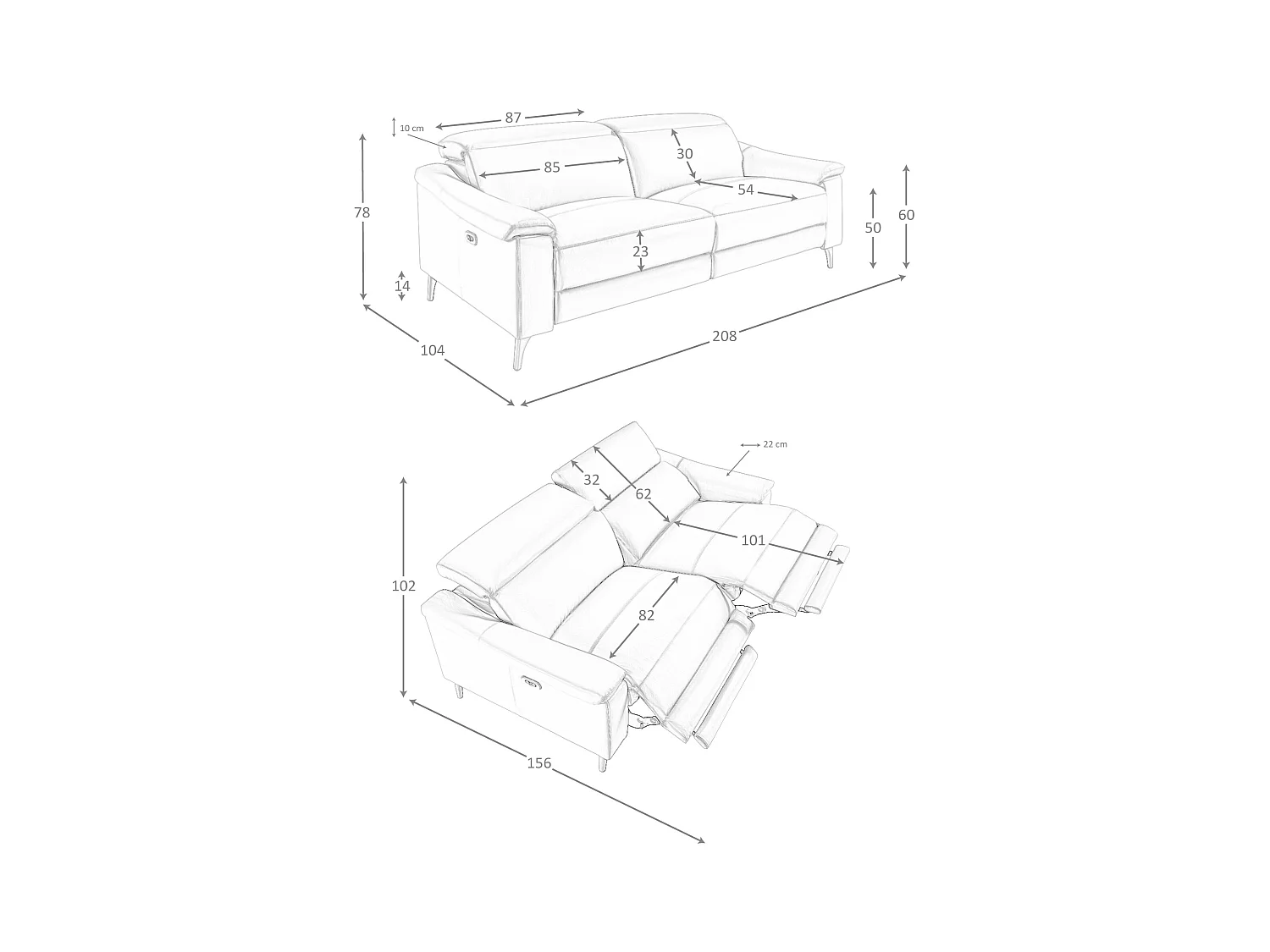 3-Sitzer-Relax-Sofa aus taupefarbenem Leder  6190 ANGEL CERDA