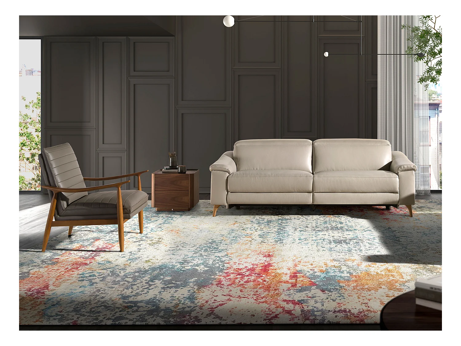 3-Sitzer-Relax-Sofa aus taupefarbenem Leder  6190 ANGEL CERDA