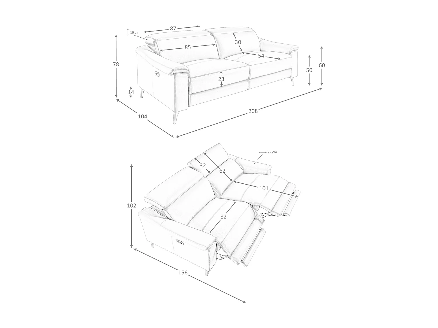 Sofá relaxante de 3 lugares em pele cinzenta taupe 6190 ANGEL CERDA