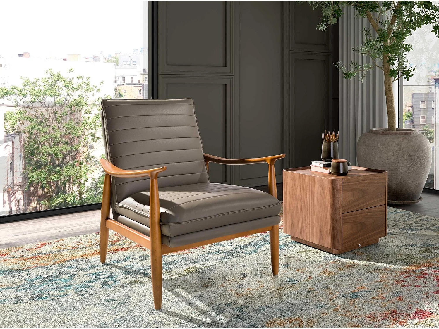 Fauteuil donkergrijs leer 5130 ANGEL CERDA