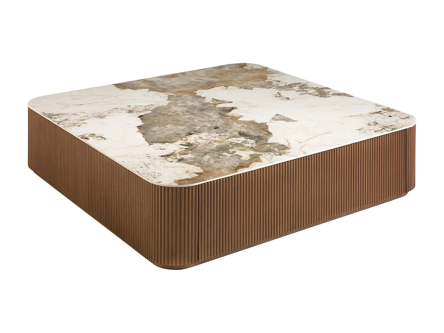 Vierkante salontafel van porselein marmer en walnoot 2140 ANGEL CERDA