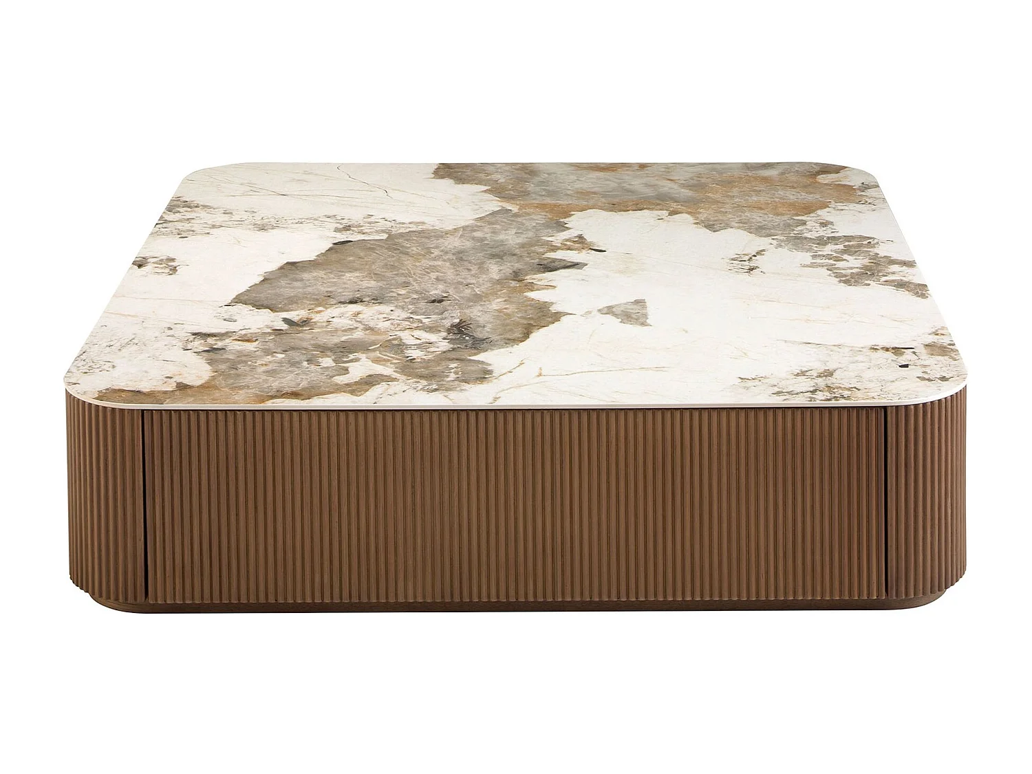 Vierkante salontafel van porselein marmer en walnoot 2140 ANGEL CERDA