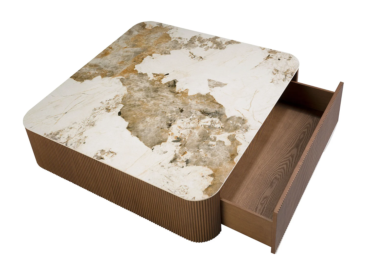Vierkante salontafel van porselein marmer en walnoot 2140 ANGEL CERDA