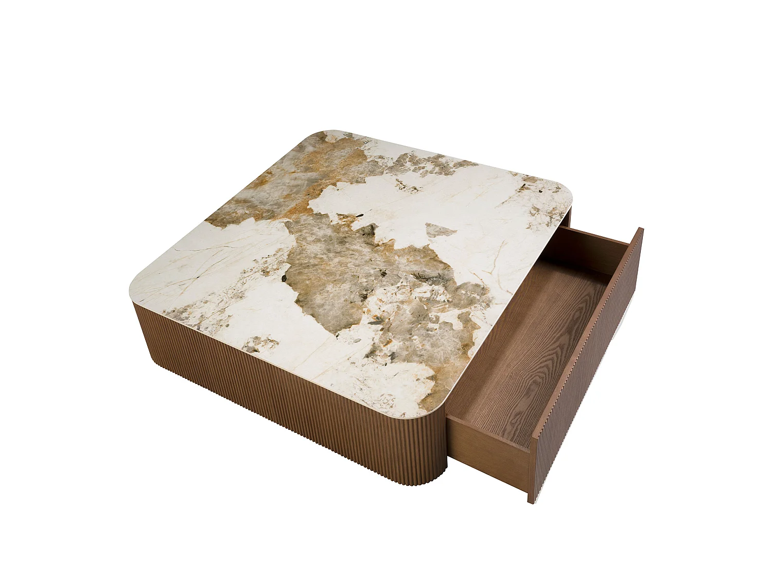 Quadratischer Couchtisch aus Porzellanmarmor und Nussbaumholz 2140 ANGEL CERDA
