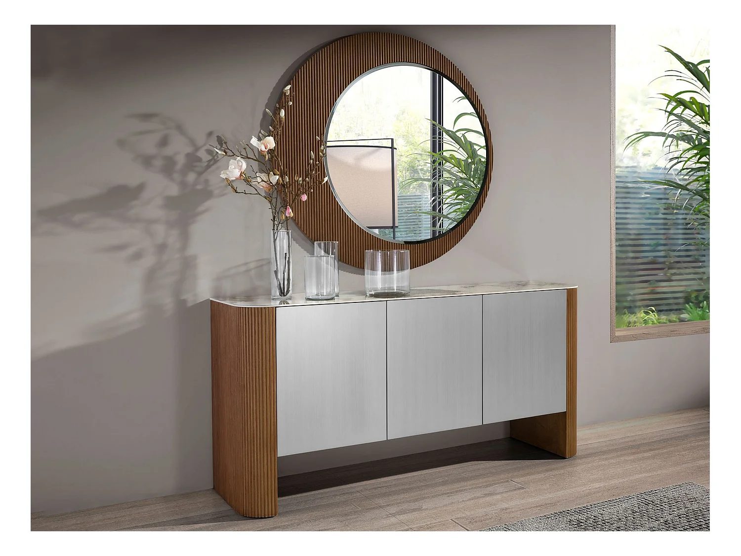 Ronde walnoten wandspiegel